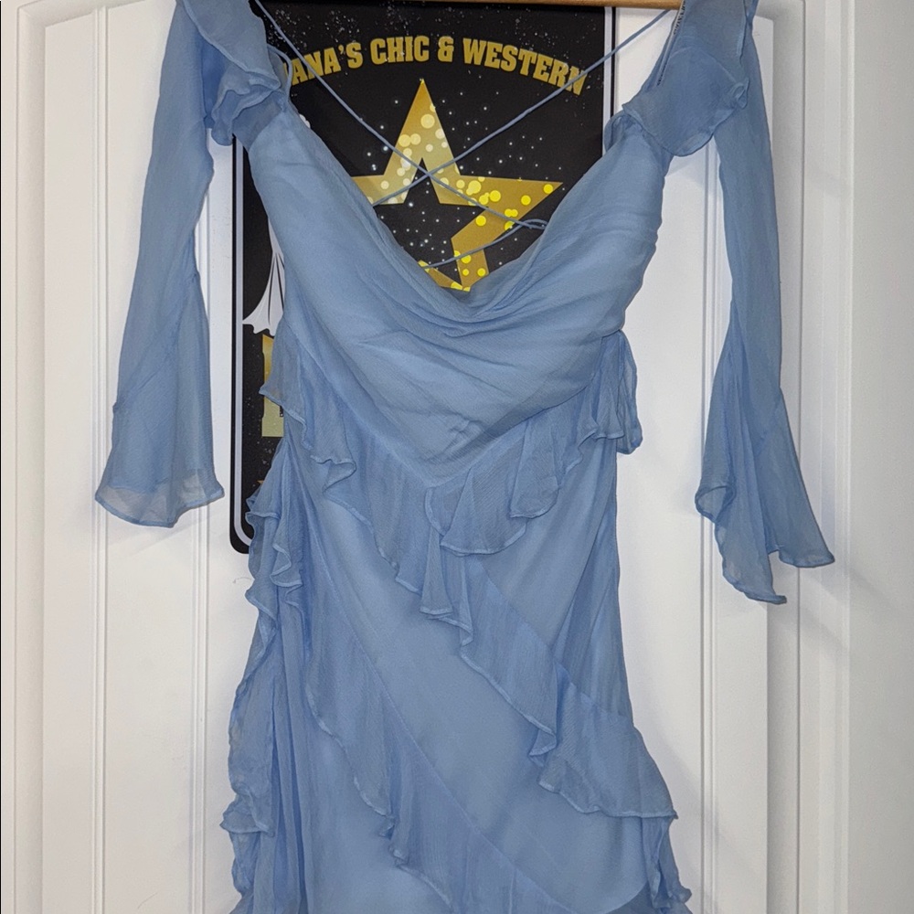 Shona Joy Layla Long Sleeve Ruffle Mini Dress in Sky - Picture 7 of 8